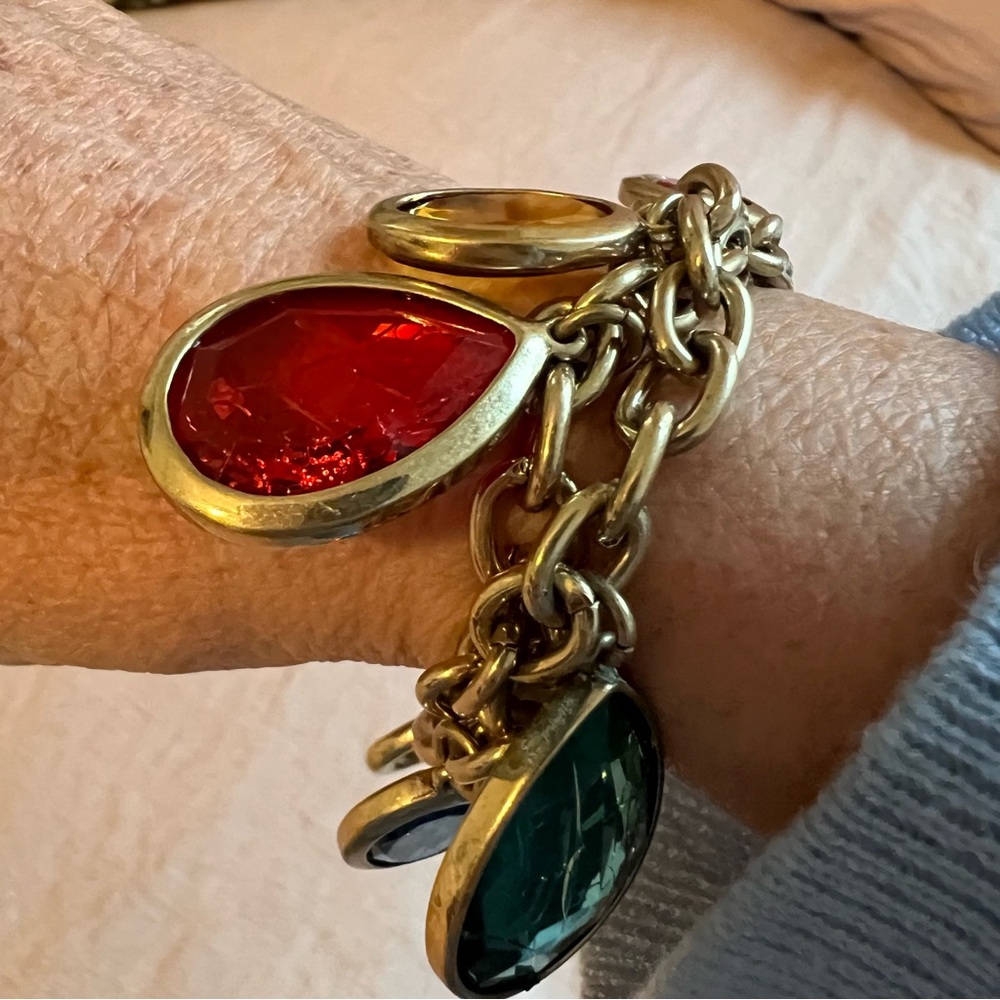 Vintage Multicolor Gemstone Charm Bracelet Del'Oro - Picture 4 of 10